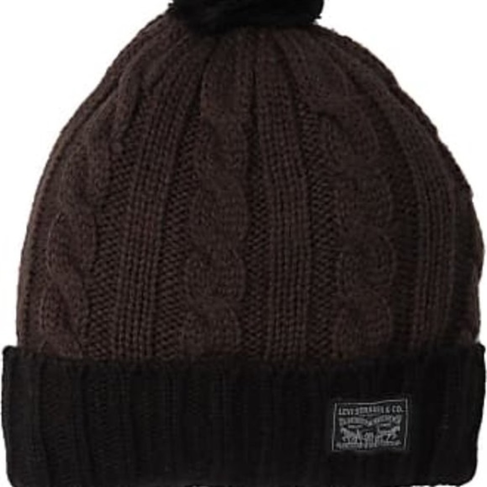 Levi's Cable Knit Beanie with Pompom